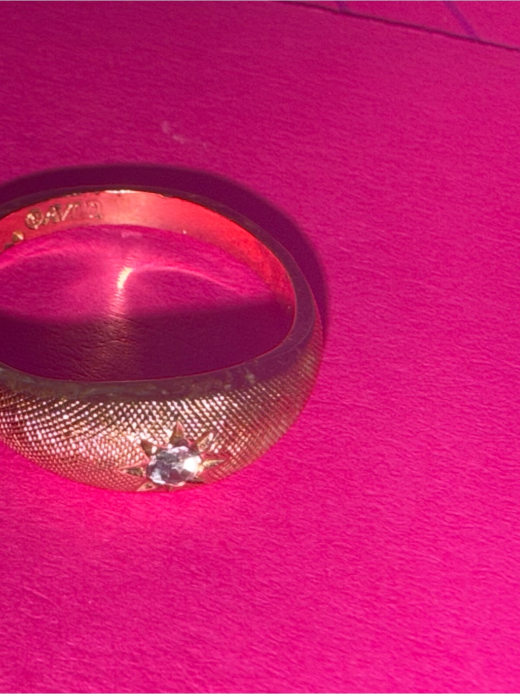 Gold Textured Band Ring With Clear Center Stone